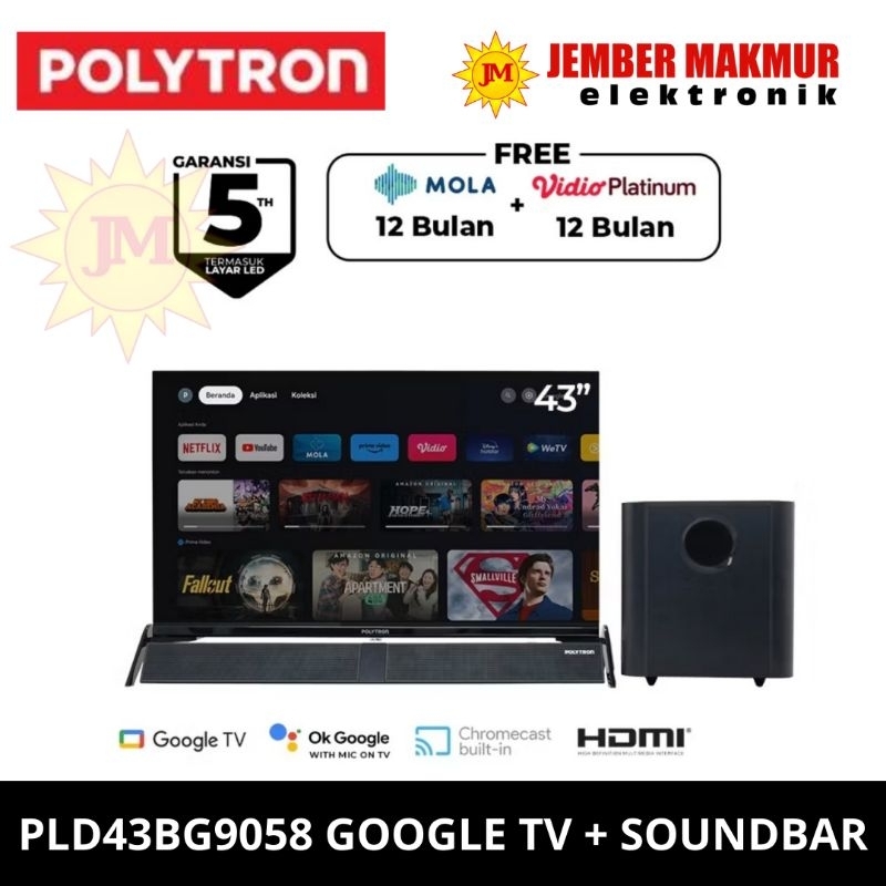 POLYTRON LED 43 INCH PLD 43BG 9058 POLYTRON GOOGLE TV