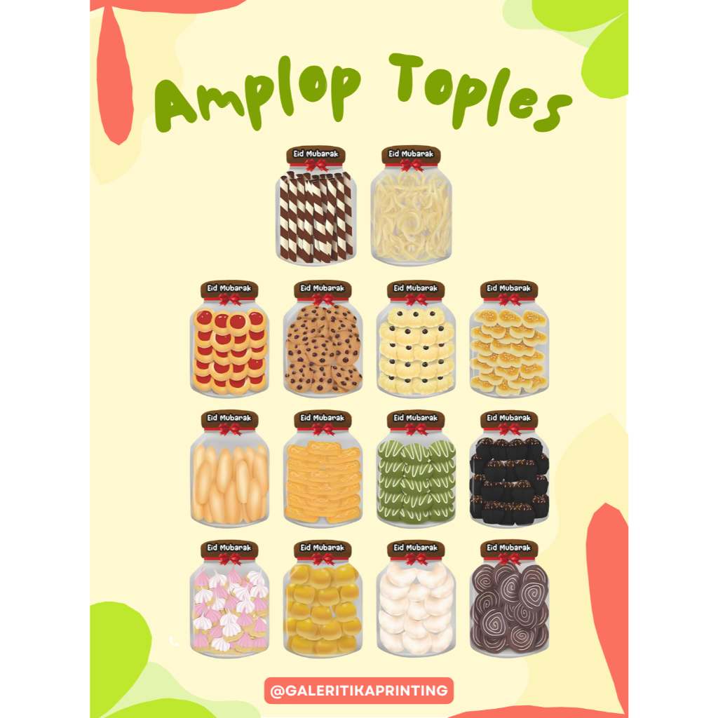 

(PAKET USAHA) Amplop Lebaran Kue Toples 3D Bolak balik uk. 7x9,5 cm motif depan belakang angpao idul fitri