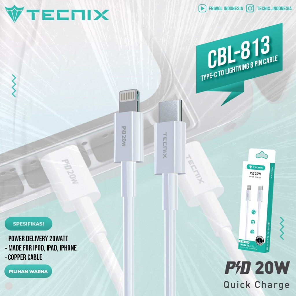 TECNIX CBL-813 CABLE DATA TYPE-C TO LIGHTNING 8PIN CABLE