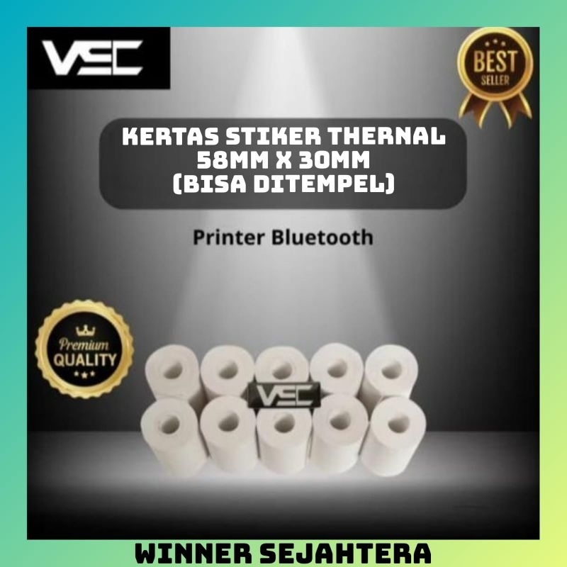 

Kertas Thernal Stiker (BISA DI TEMPEL) 58mm x 30mm untuk label harga untuk 1 pich gulung kertas