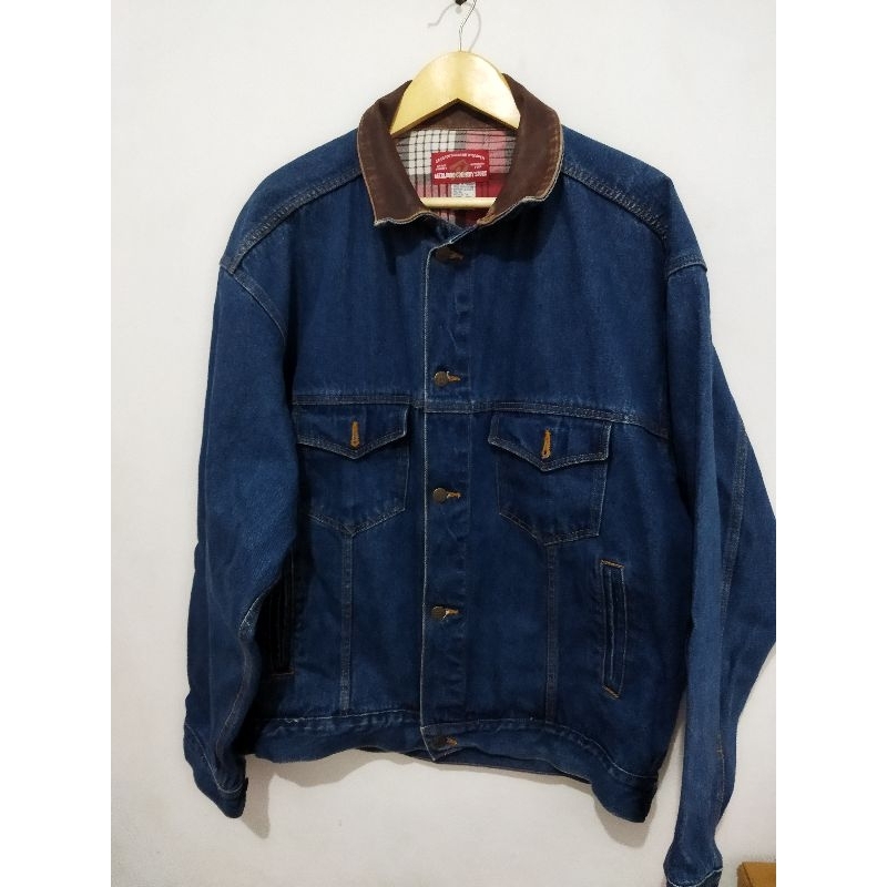 Jaket Denim Marlboro kerah kulit