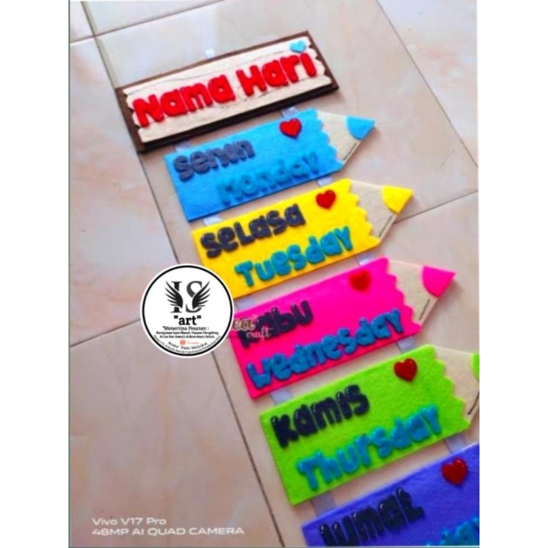 Hiasan Kelas/Nama Hari/SD/SMP/SMA/Hiasan Dingding/Hiasan Pintu/Kerajinan kain flanel/Aksesoris/Dekor