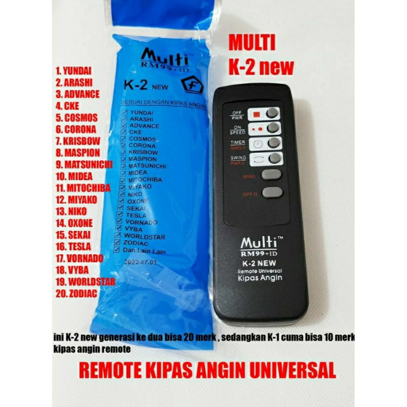 #MAU# Remote Kipas Angin Universal K-2 Multi Maspion Miyako Cosmos Arashi Yundai Advance Krisbow Mat