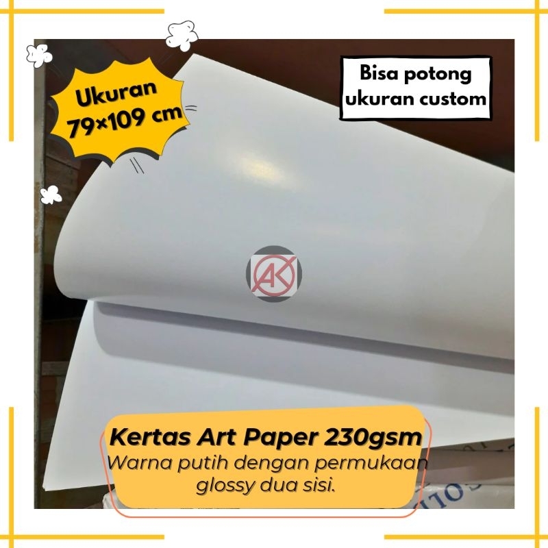 

Kertas Art Paper 230Gsm Ukuran Plano 79×109 cm (Bisa potong custom)