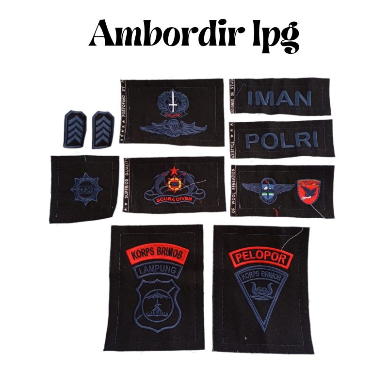 ATRIBUT SERAGAM POLRI/BRIMOB BORDIR TIMBUL PDL HITAM