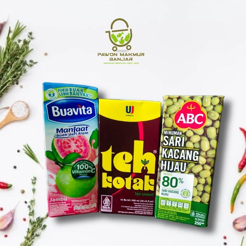 

MINUMAN BUAVITA JAMBU 245 ml, SARI KACANG HIJAU 250 ml, DAN TEH KOTAK 300 ml