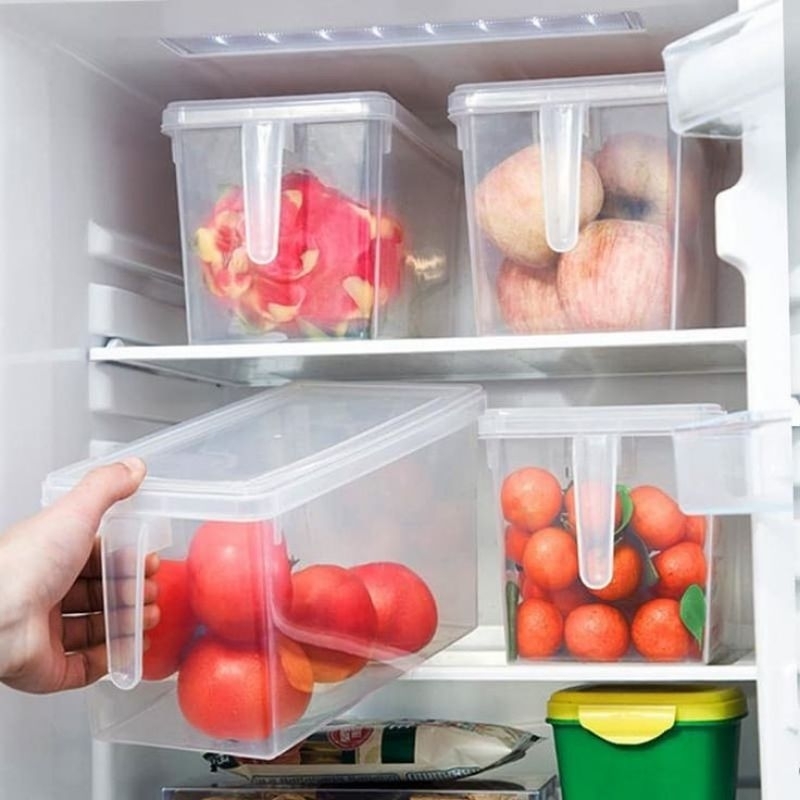 Kotak Penyimpanan Makanan Kulkas Transparan dengan Handle - Food Container Box Organizer Kulkas Stac