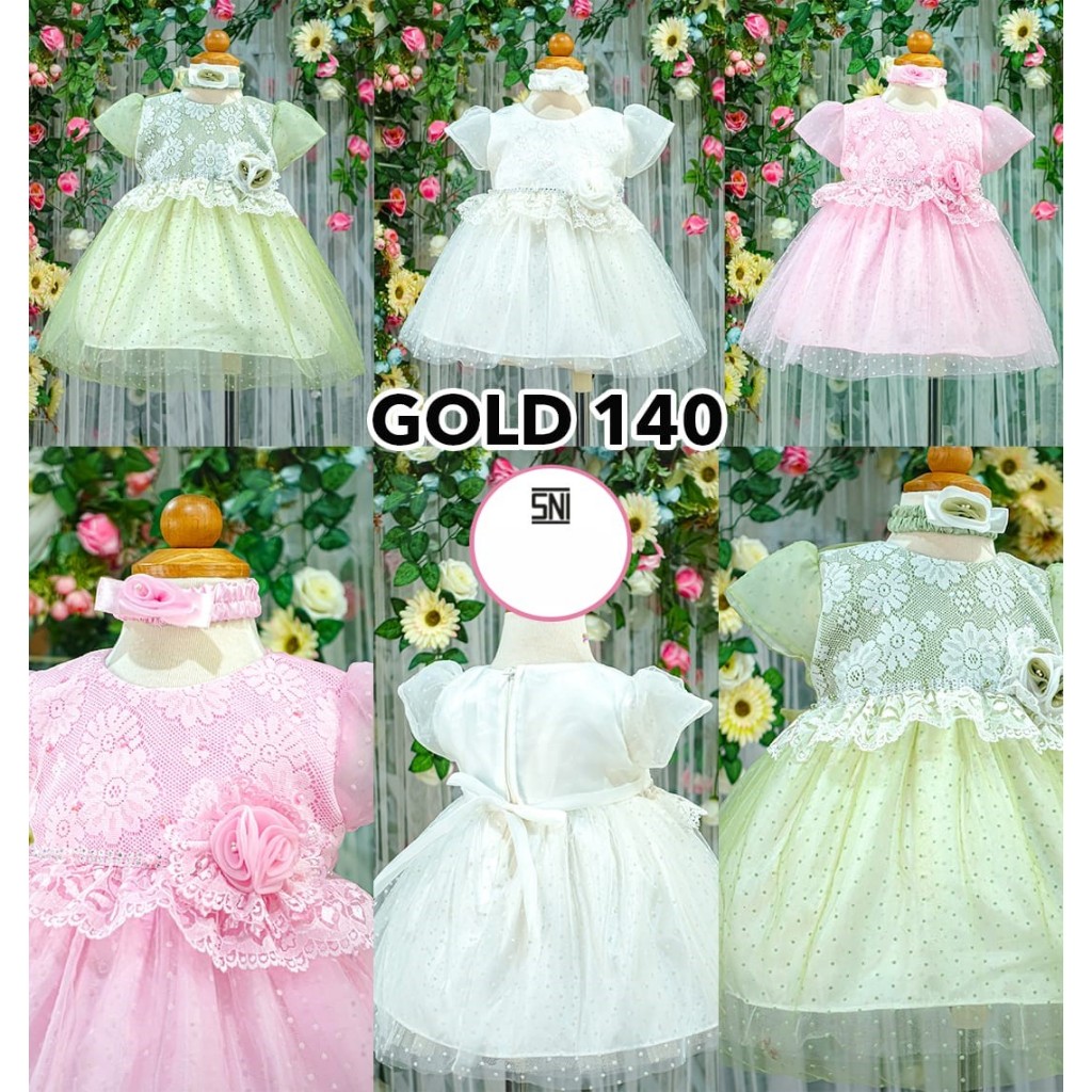 Little Dove Dress Pesta Tanktop Bunga Manik Gold 140/144