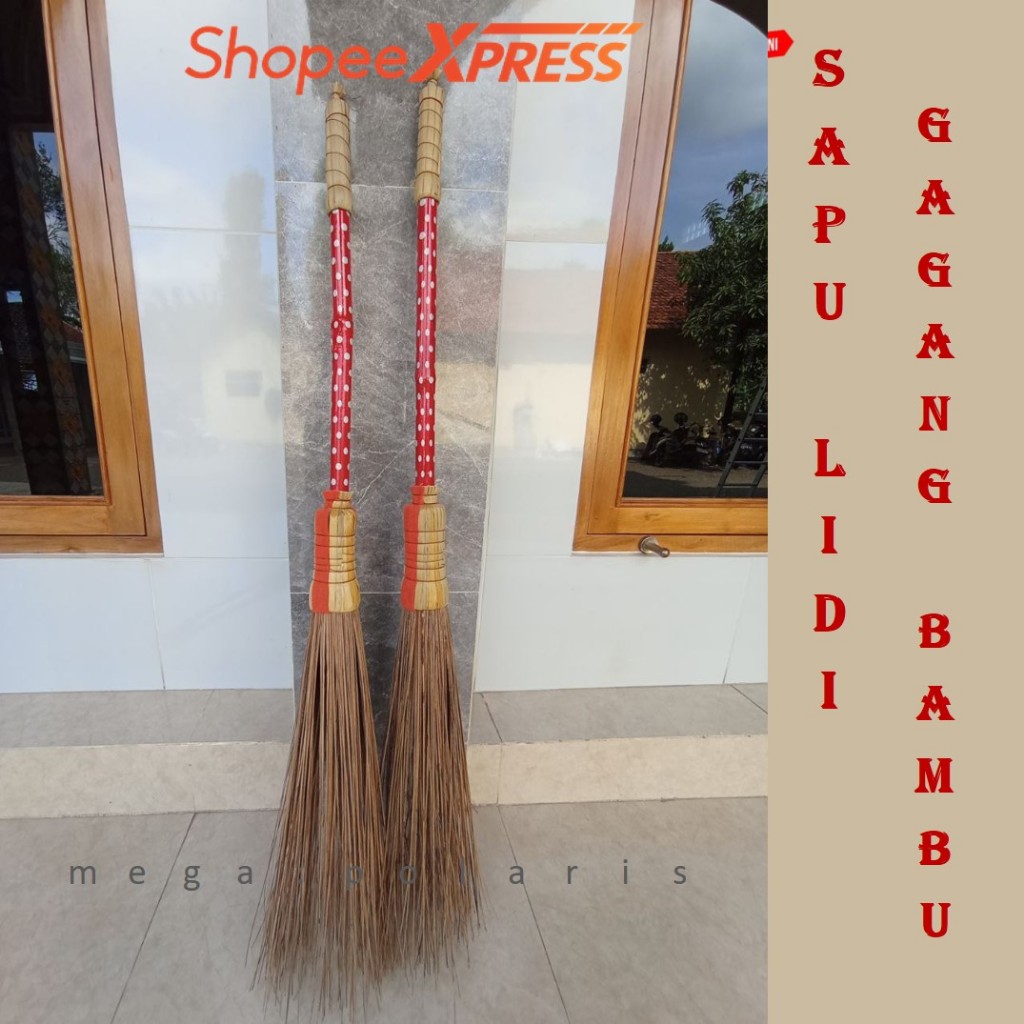 sapu lidi murah, sapu lidi gagang bambu, sapu lidi coklat bertangkai