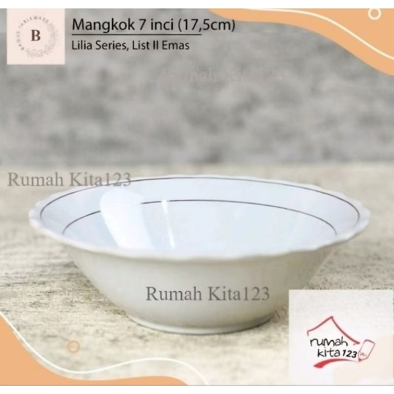 Mangkok Keramik List Emas Sunbird Lilia DYNASTI 7 inch 17,5cm)