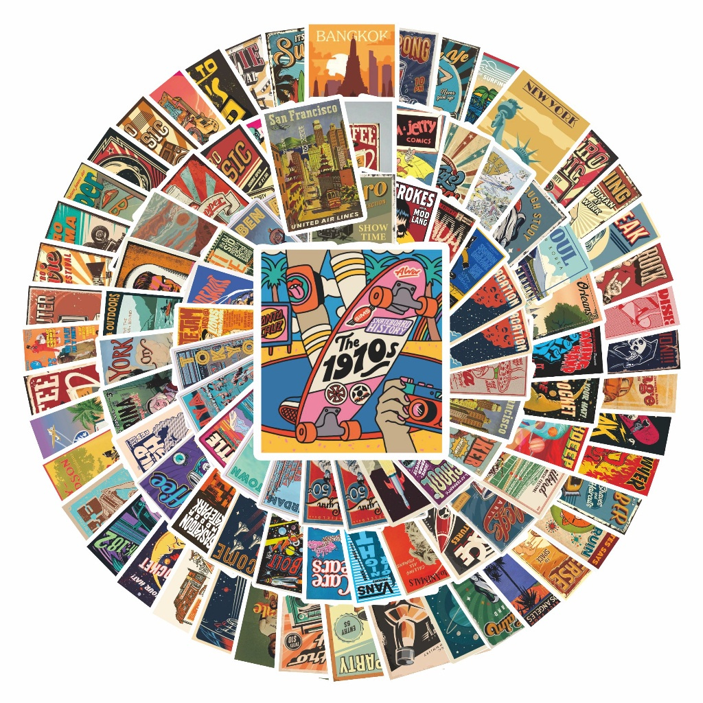 

COD✨ 100 Pcs Stiker Poster Retro Anti Air Untuk Dekorasi Notebook Sepeda Skateboard Handphone DIY