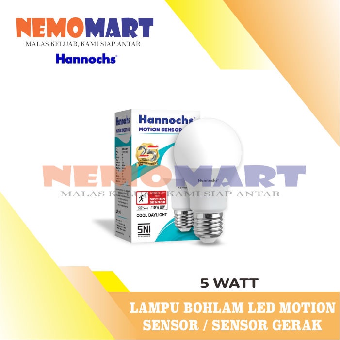 LAMPU LED SENSOR GERAK HANNOCHS MOTION BOHLAM COOL DAYLIGHT 5 WATT W HANNOCH BOLAM CAHAYA PUTIH 5WAT