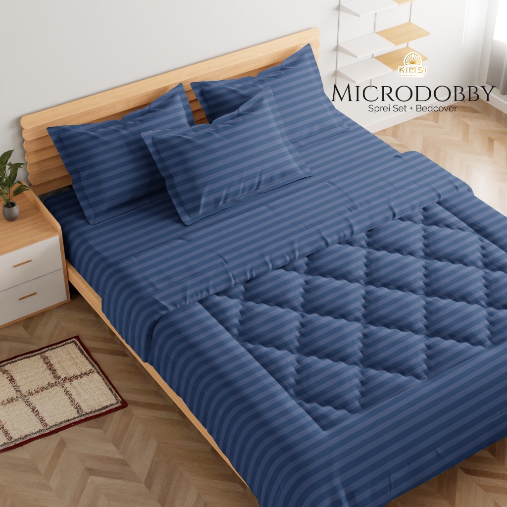 Bedcover Set Sprei Micro Dobby Premium Tebal / Sprei Salur Putih / Sprei Hotel Putih Dolby / Sprei S
