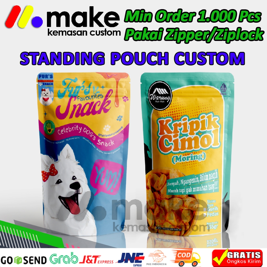 1.000 Pcs - Cetak Standing Pouch Custom Pakai Ziplock/Zipper Kemasan Full Printing Makanan Plastik