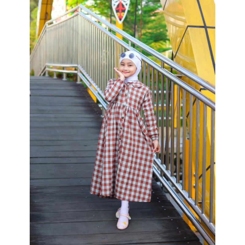 Baju Gamis Anak Perempuan 4-12 Tahun Katun Premium Kotak Kotak Tidak Panas