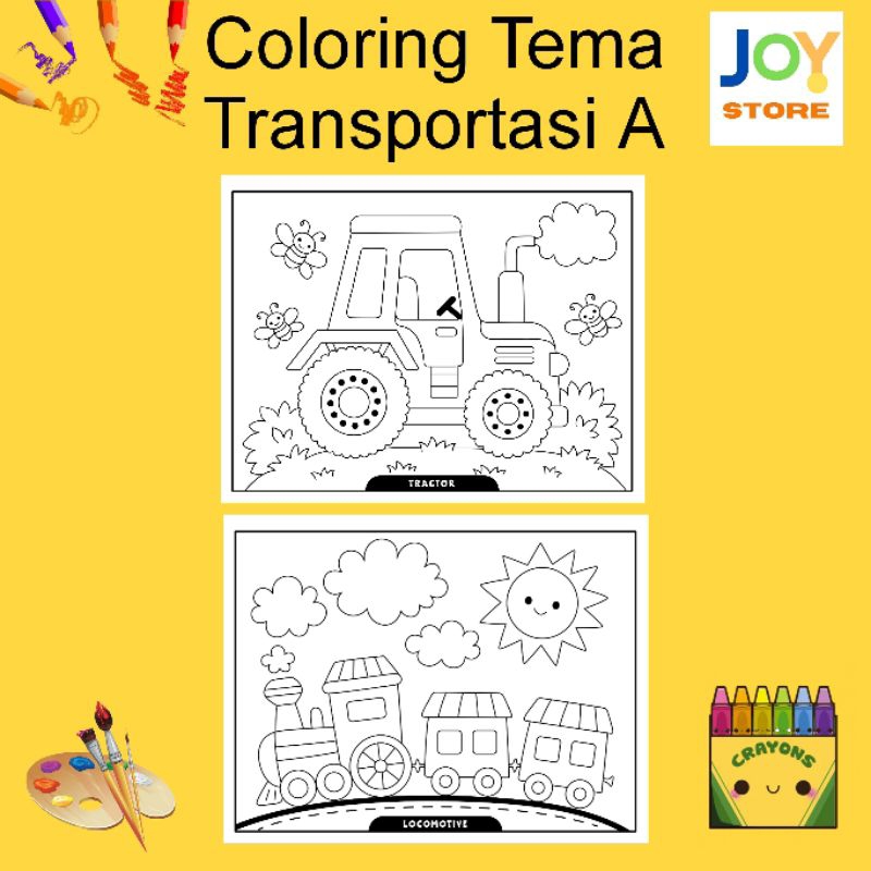 

Kertas Gambar Mewarnai ukuran A4 dan A5 150 gsm - Coloring Paper Tema Transportasi A Toko Joy Store