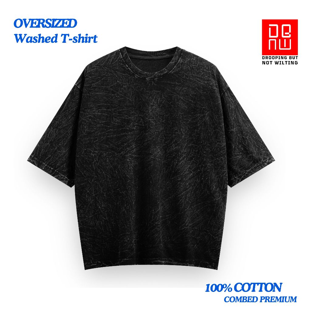 DBNW Kaos Washed Oversize Lengan Pendek Pria Wanita Kaos Polos Premium 100% cotton Combed black 1