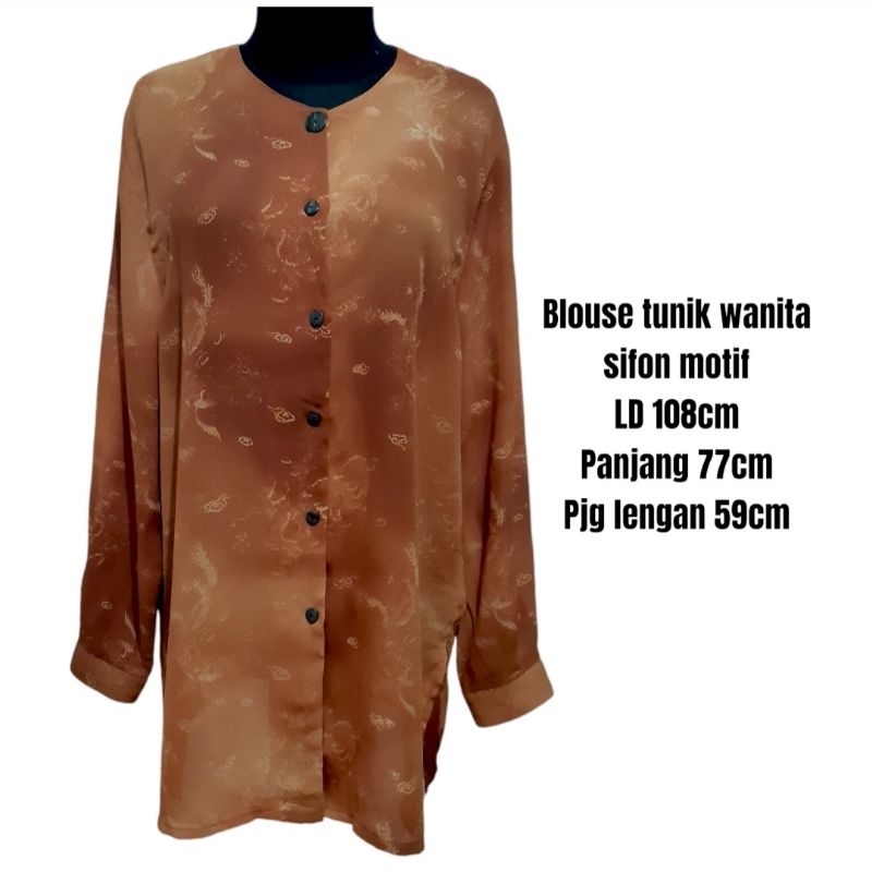 Blouse tunik wanita sifon motif
