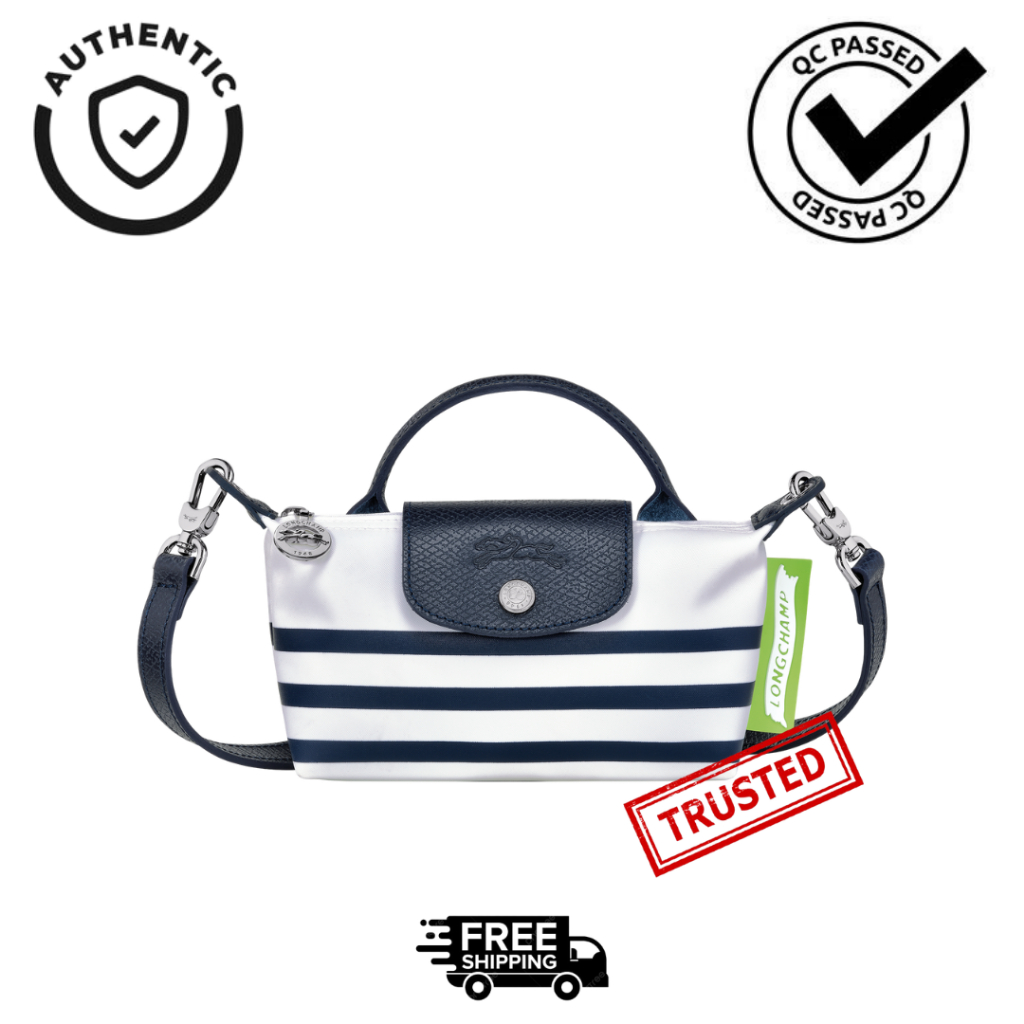 LC Pouch Stripe Navy White Top Handle Slingbag