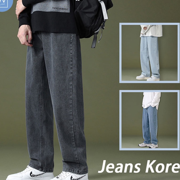 Terkini Celana Jeans Pria celana gombrong pria jeans kulot pria celana panjang pria jeans Hitam Kore