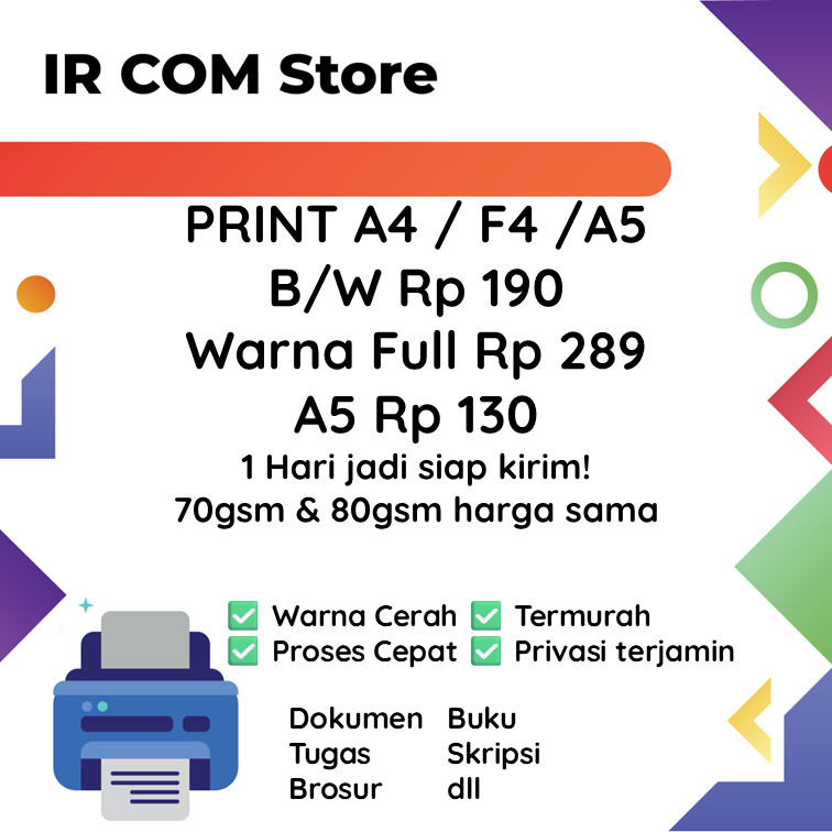 

Print A4,A5, dan F4 Murah Untuk Tugas/Skripsi/Brosur/Buku