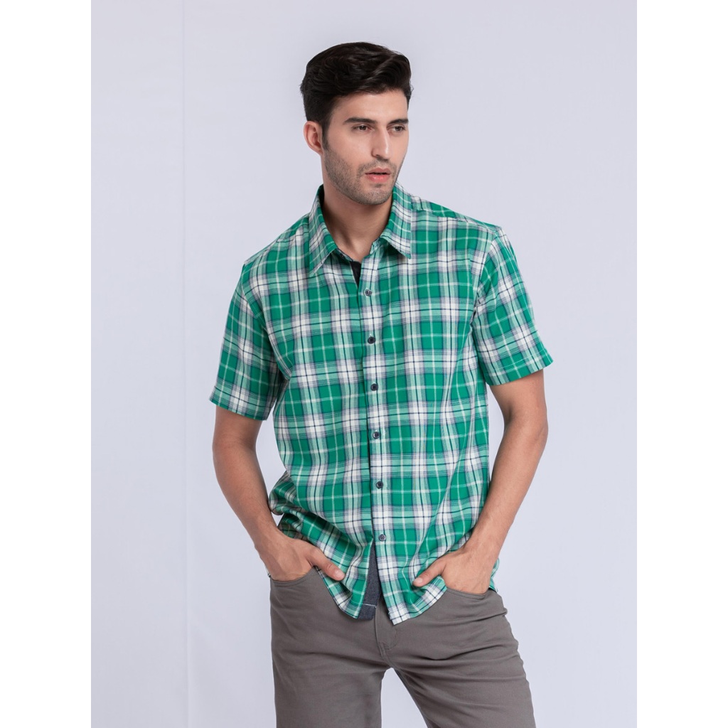 M2menstyle Hexa Madras Willys Kemeja Pria Lengan Pendek Green