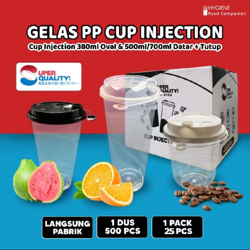 Thinwall / Gelas Cup Injection Oval 380ml 12oz & 500ml 16oz / 700ml 22oz Datar / PP Cup Injection Re