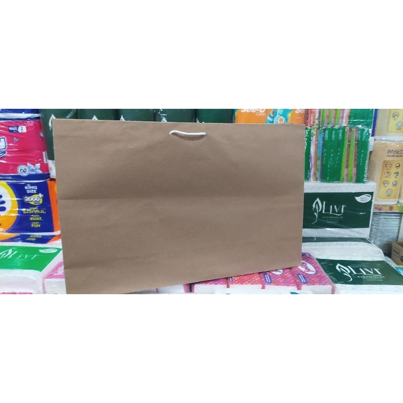 

paper bag super jumbo polos coklat bahan tebal harga satu pcs(60*18*40)