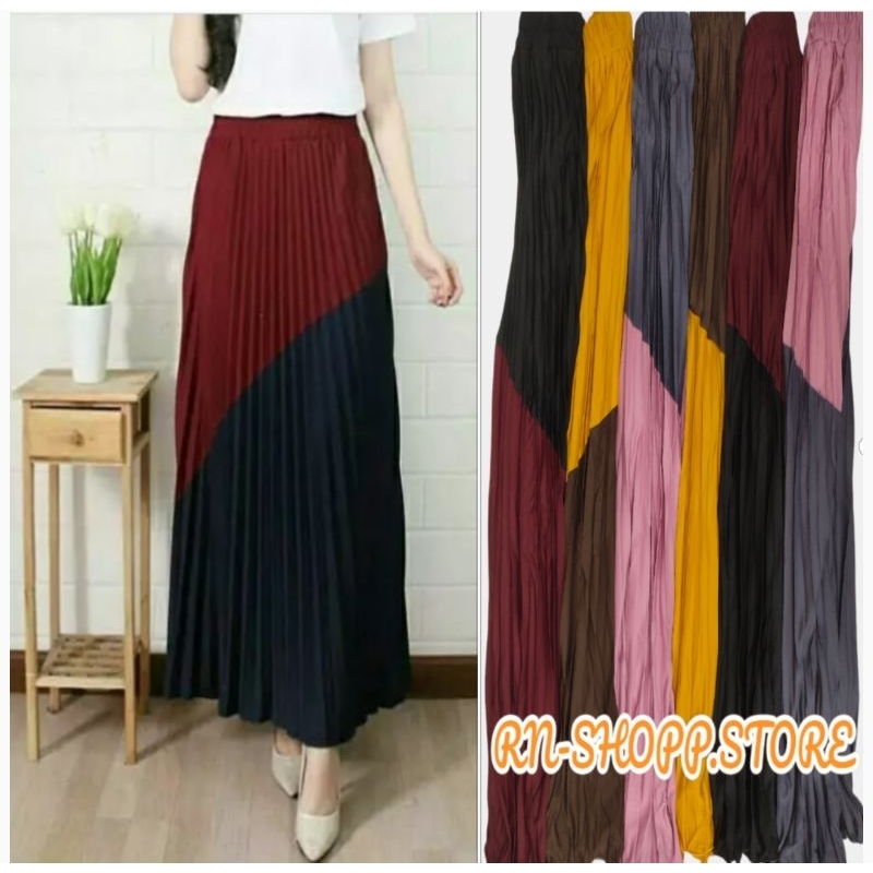 Rok plisket kombinasi 2 warna(BAHAN HYGET PREMIUM)