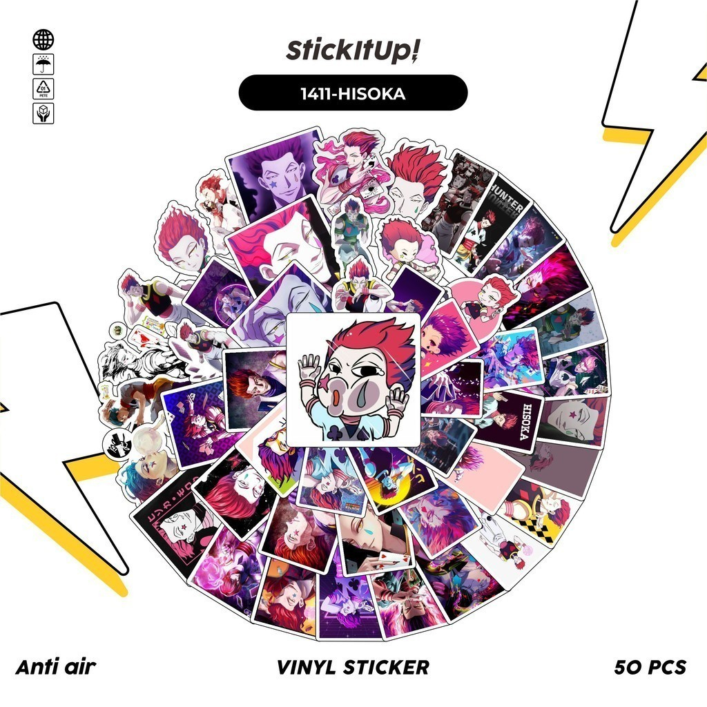 

COD✨ 100 Pcs Stiker Hisoka Hunter x Hunter Lucu Anti Air Untuk Dekorasi Notebook Sepeda Skateboard Handphone DIY