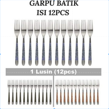 [ Lusinan ] garpu stainless tebal motif batik / garpu batik