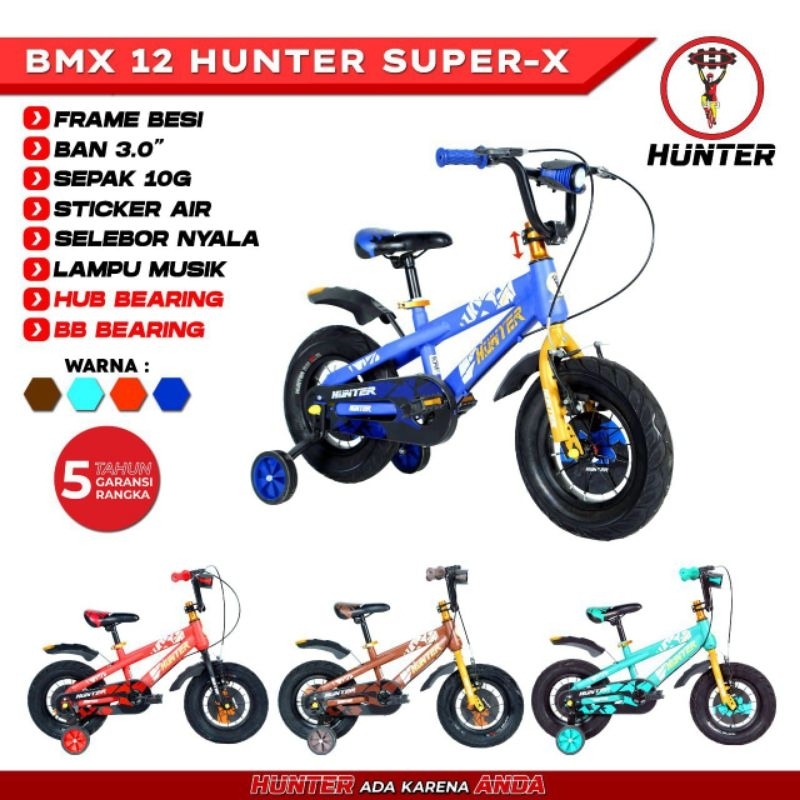 SEPEDA ANAK COWO BMX 12 / 16 / 18 HUNTER SUPER X / PARAGON HERO VELG ALLOY FRAME BESI HITEN STEEL SN