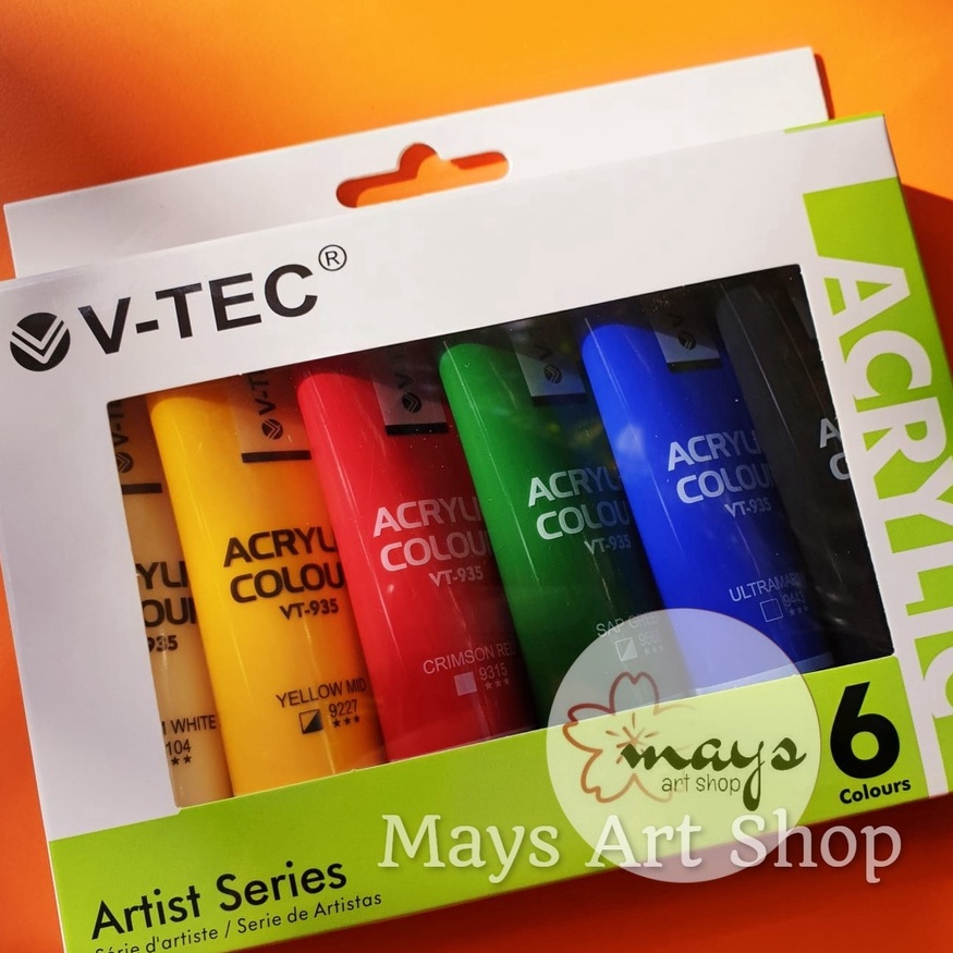 

KODE B62B Cat Akrilik Set Lukis VTec Isi 6 Warna Dasar x 3 ml Vtec Acrylic Paint Color 6x3 ml Colour 6x3ml Anak Profesional