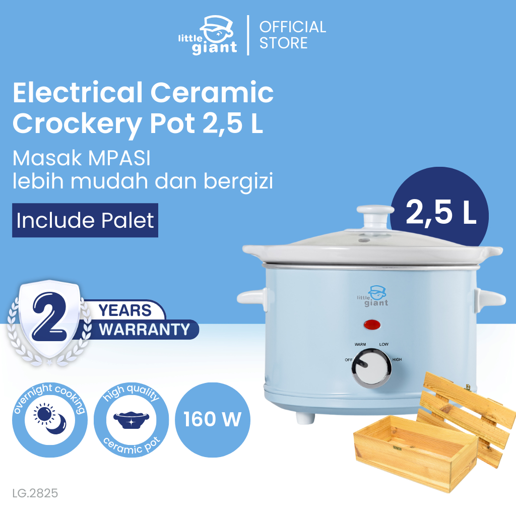 Little Giant Electrical Ceramic Crockery Pot 2.5 L (INCLUDE PALET KAYU) | Slow Cooker MPASI