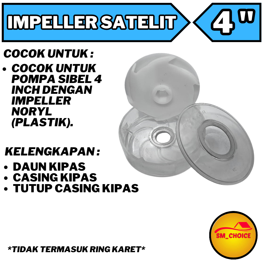 SAN EI KIPAS IMPELLER POMPA SATELIT 4 INCH NORIL IMPELER SUBMERSIBLE NORYL 4" SAN EI UNIVERSAL SIBLE