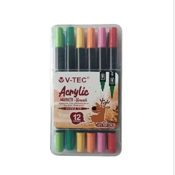 

V-TEC Acrylic Marker + Brush PEN AM 989 DB / 12 Colour - Double Tip VTec/ Brush pen