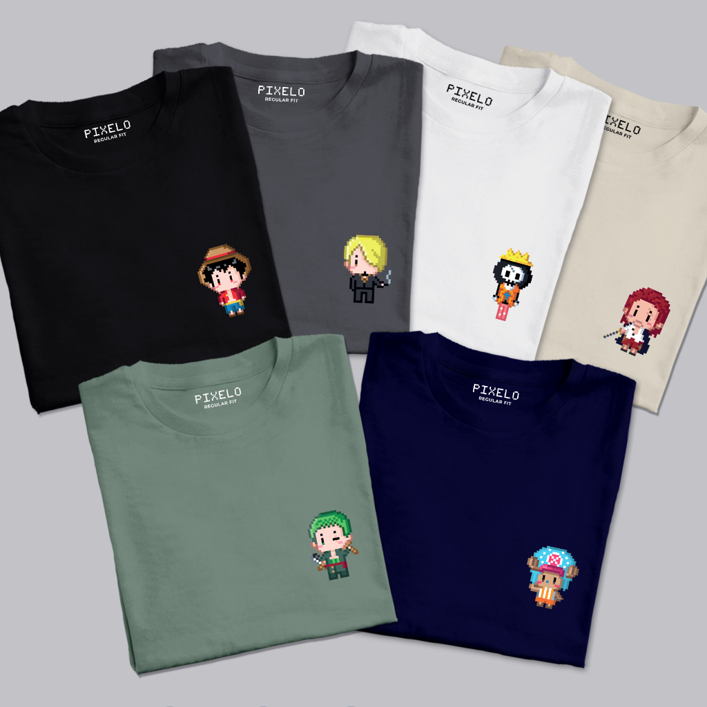 Kaos One Piece 2 Pixelo - Tshirt / tee Anime & Game retro 90 an Luffy Zorro Chopper Sanji Nami