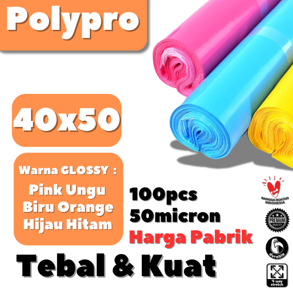 

Plastik Polymailer 40x50 Warna GLOSSY / Plastik Packing Online Premium / 100 Lembar