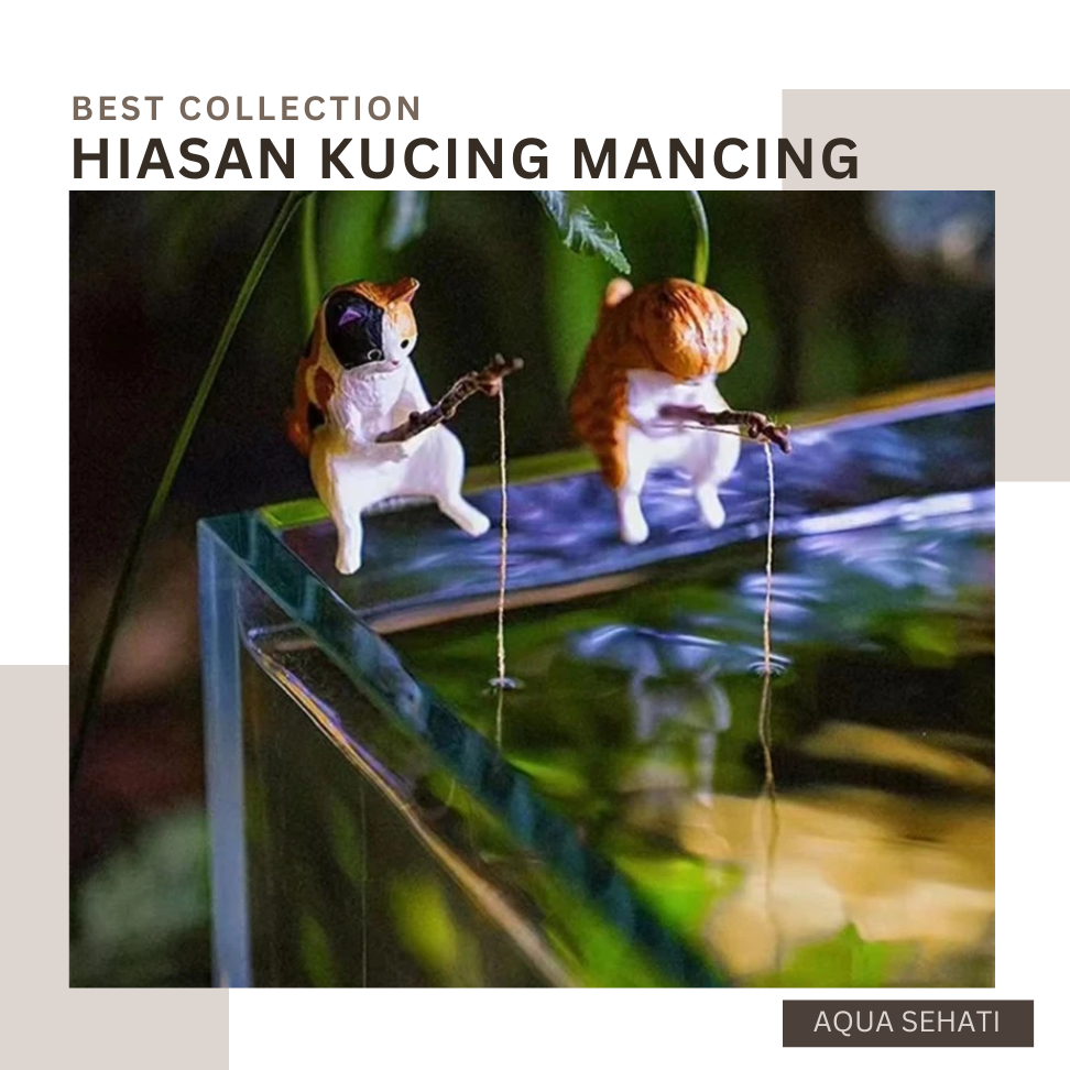 Hiasan Akuarium Kucing Memancing Ornamen Dekorasi Aquarium Lucu