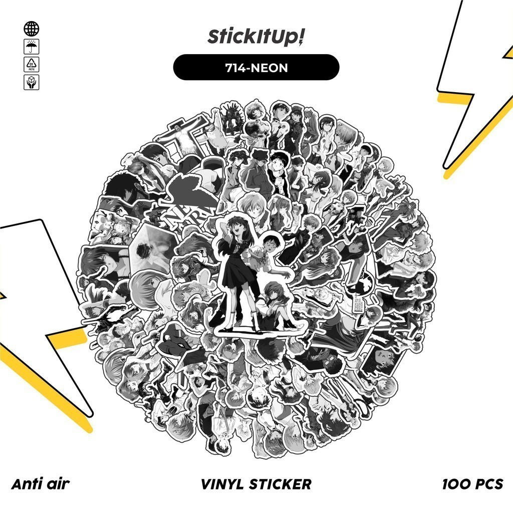 

COD✨ 100 Pcs Stiker Black and White Evangelion Lucu Anti Air Untuk Dekorasi Notebook Sepeda Skateboard Handphone DIY