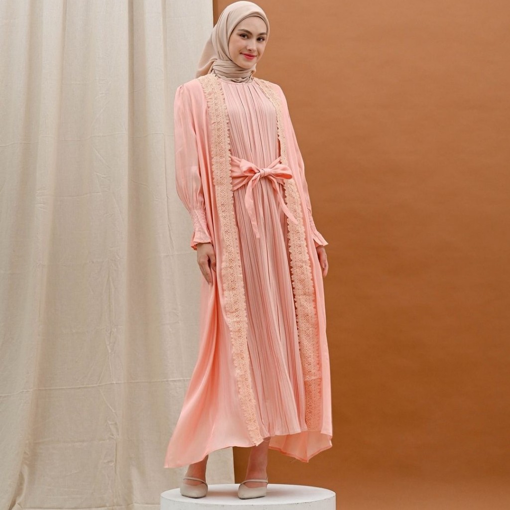Zaviera Dress & Outer Bahan Shimmer Gamis set Kondangan
