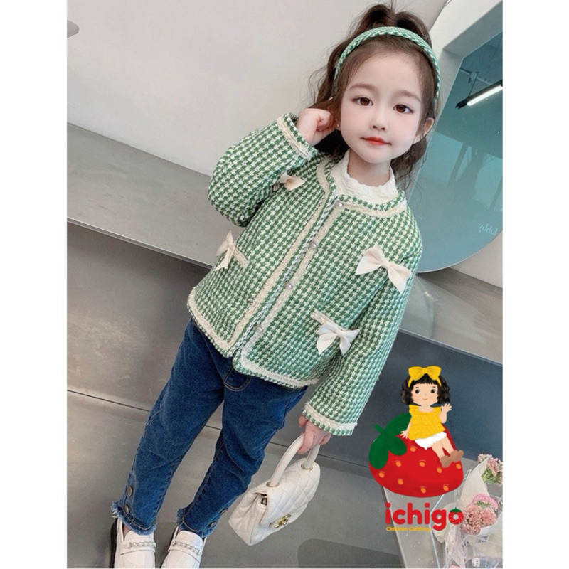 Cardigan tweed anak perempuan rajut jaket outer blazer fashion import hitam putih 6bln 12345678 tahu