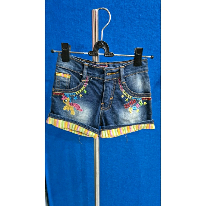 [SALE] CELANA JEANS PENDEK ANAK CEWEK WARNA BIRU TUA GAMBAR LITTLE PONY KUDA PONI | CELANA JINS PEND