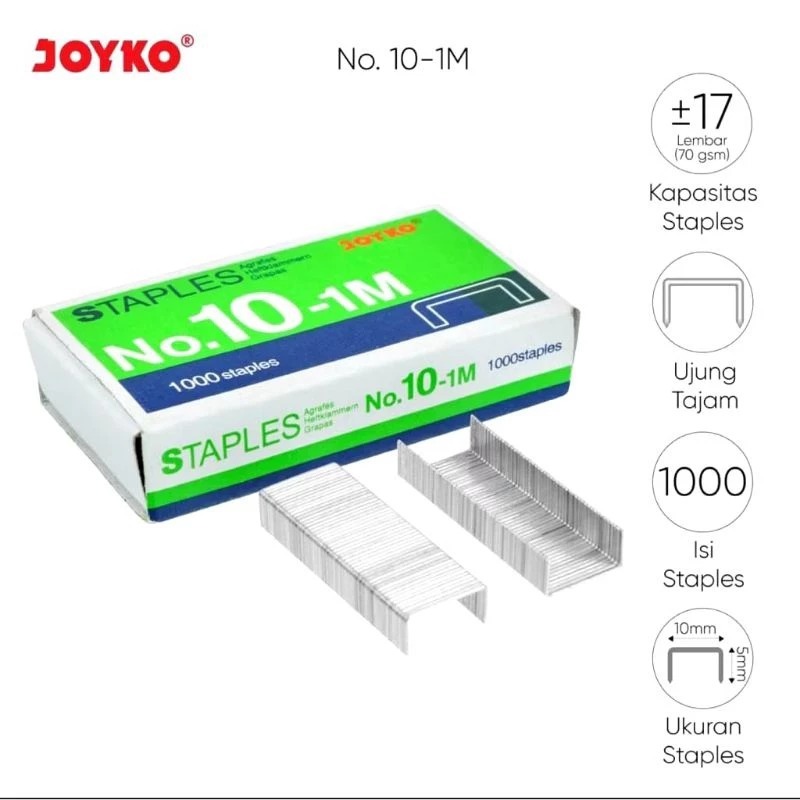 

STAPLES KECIL JOYKO NO 10 (1KOTAK KECIL) ISI -/+17 PCS