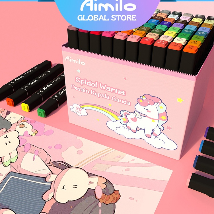 

KODE C5B Aimilo Spidol Warna Warni 1 Set Sketch Marker 2 Tips Kartun Marker Set 24364868 Warna