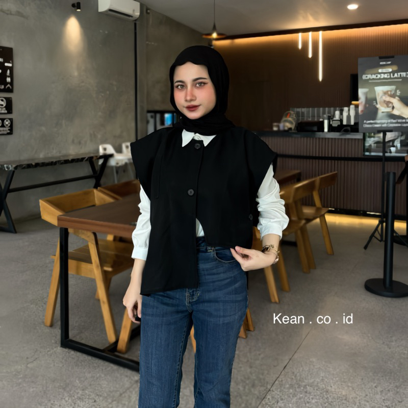 AUDREY VEST - KEAN | Vest moon crop vest Rompi Wanita Unfinished cut - V neck Halter - Sleeveless To