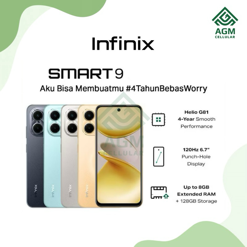 HANDPHONE INFINIX SMART 9 | HD RAM 4GB/128GB | 4GB/64GB (Metallic Black, Neo Titanium, Mint Green, S