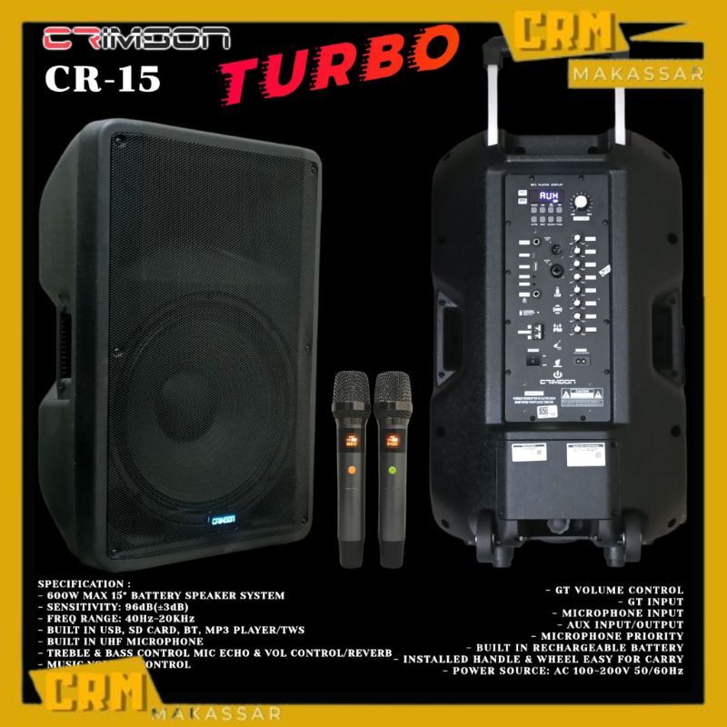 SPEAKER PORTABLE CR-15 TURBO CRIMSON 15 INCH ORIGINAL