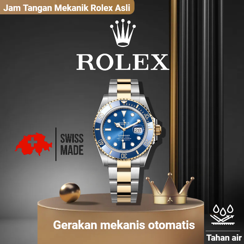 Jam tangan Swiss mekanis otomatis original /Jam tangan mekanis Rolex Submariner kalender pria dan wa