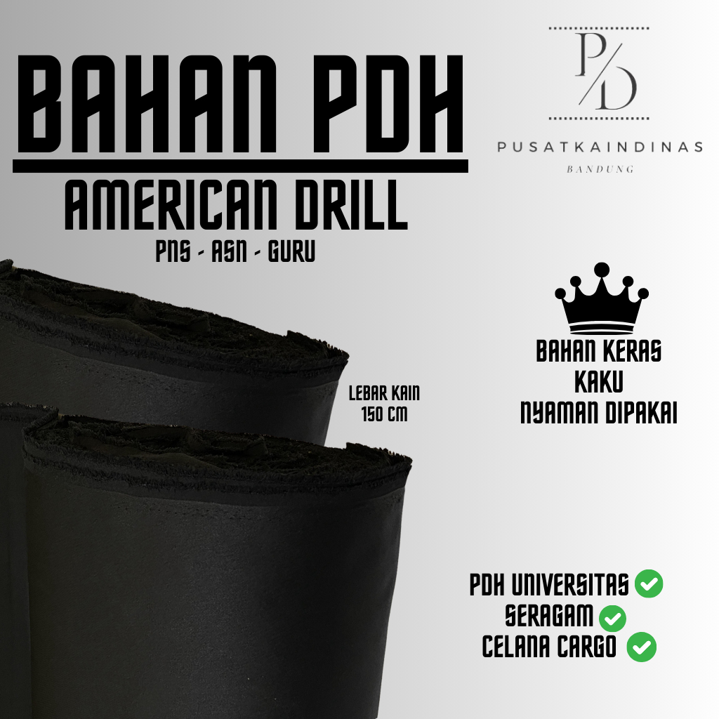 Kain Bahan Celana Pria dan Wanita Bahan Kain Polos Hitam Navy KEKI/Kain American Drill  Bahan Pakaia